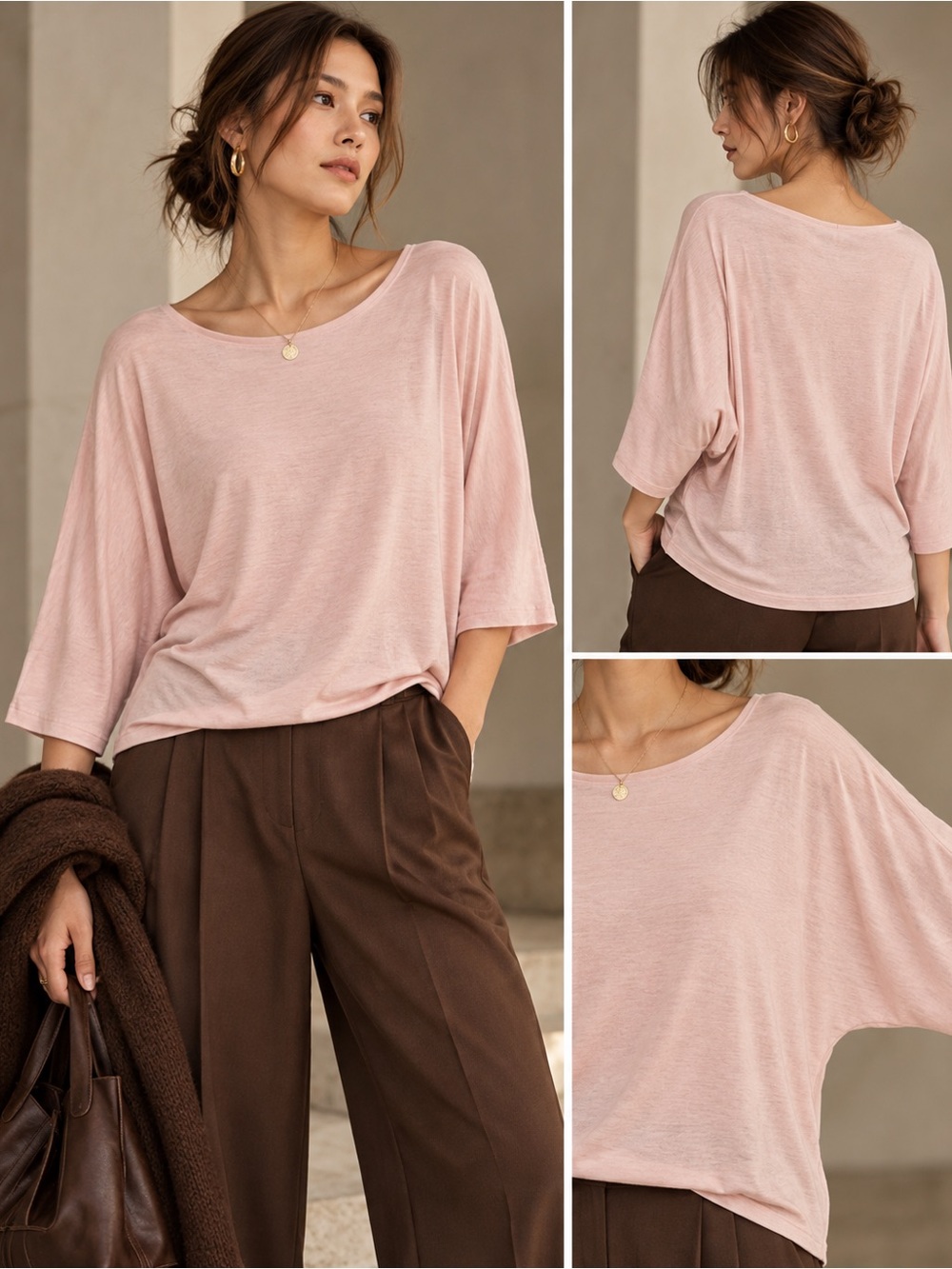 Rachel Zoe Blush Pink Modal Dolman Sleeve Knit Top L